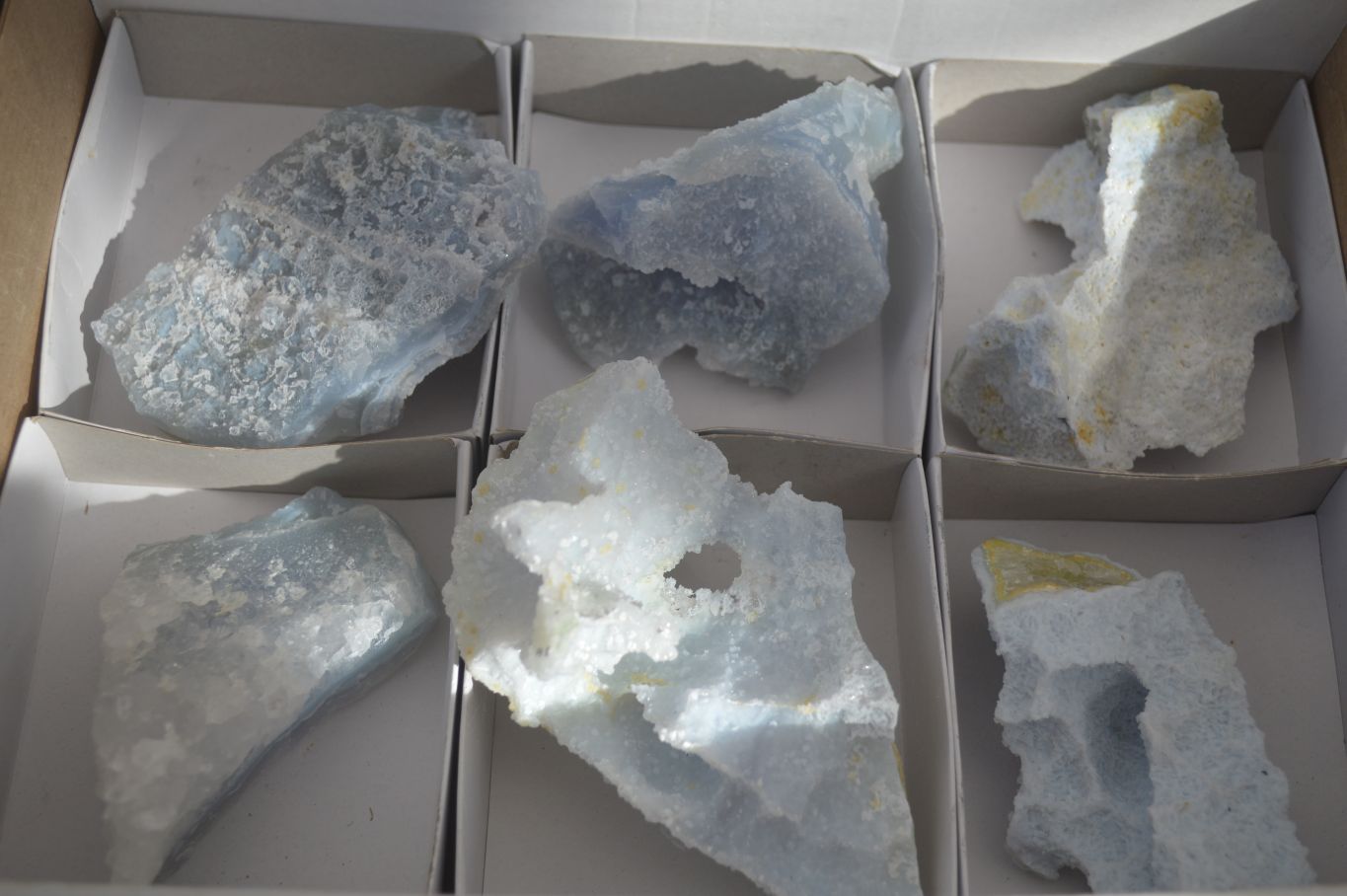 Natural Etched Blue Chalcedony Specimens  x 6 From Nsanje, Malawi - Toprock Gemstones and Minerals 