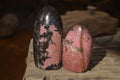 Polished  Pink & Black Rhodonite Standing Free Forms x 2 From Madagascar - Toprock Gemstones and Minerals 