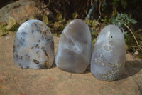 Polished Banded Agate Standing Free Forms  x 3 From West Coast, Madagascar - Toprock Gemstones and Minerals 