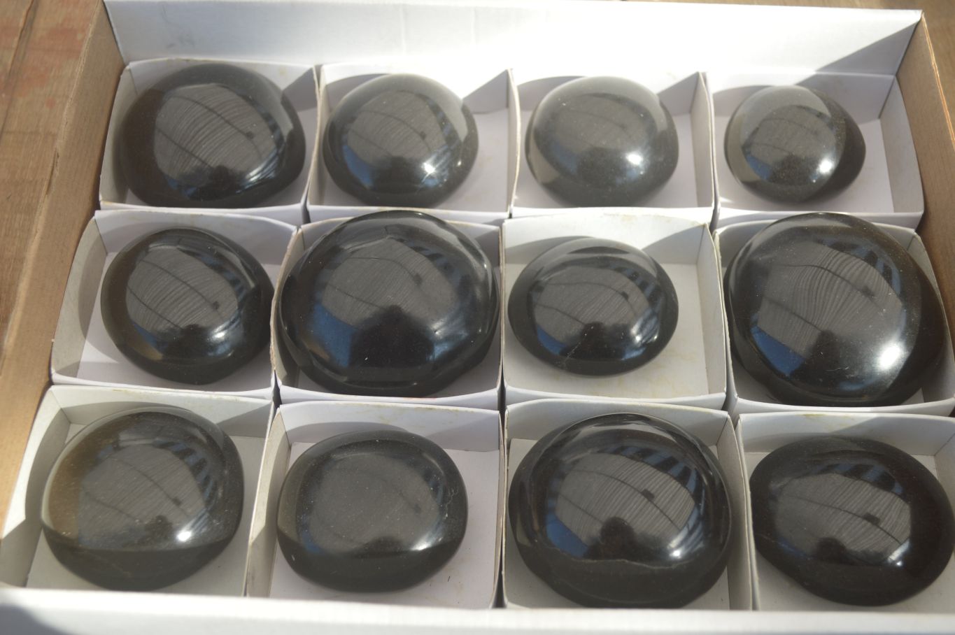 Polished Black Basalt Palm Stones x 12 From Madagascar - Toprock Gemstones and Minerals 