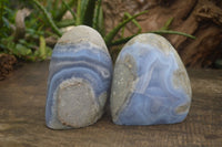 Polished Blue Lace Agate Standing Free Forms  x 2 From Nsanje, Malawi - Toprock Gemstones and Minerals 