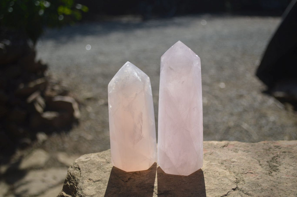 Polished Gemmy Rose Quartz Points x 2 From Antsirabe, Madagascar - Toprock Gemstones and Minerals 