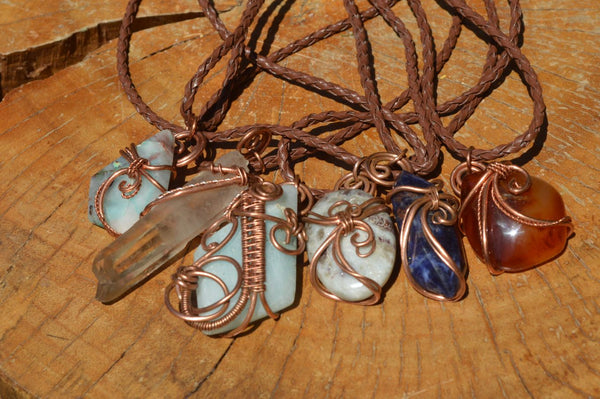 Polished Mixed Jewellery Pieces With Copper Art Wire Wrap Pendants x 6 From Southern Africa - TopRock