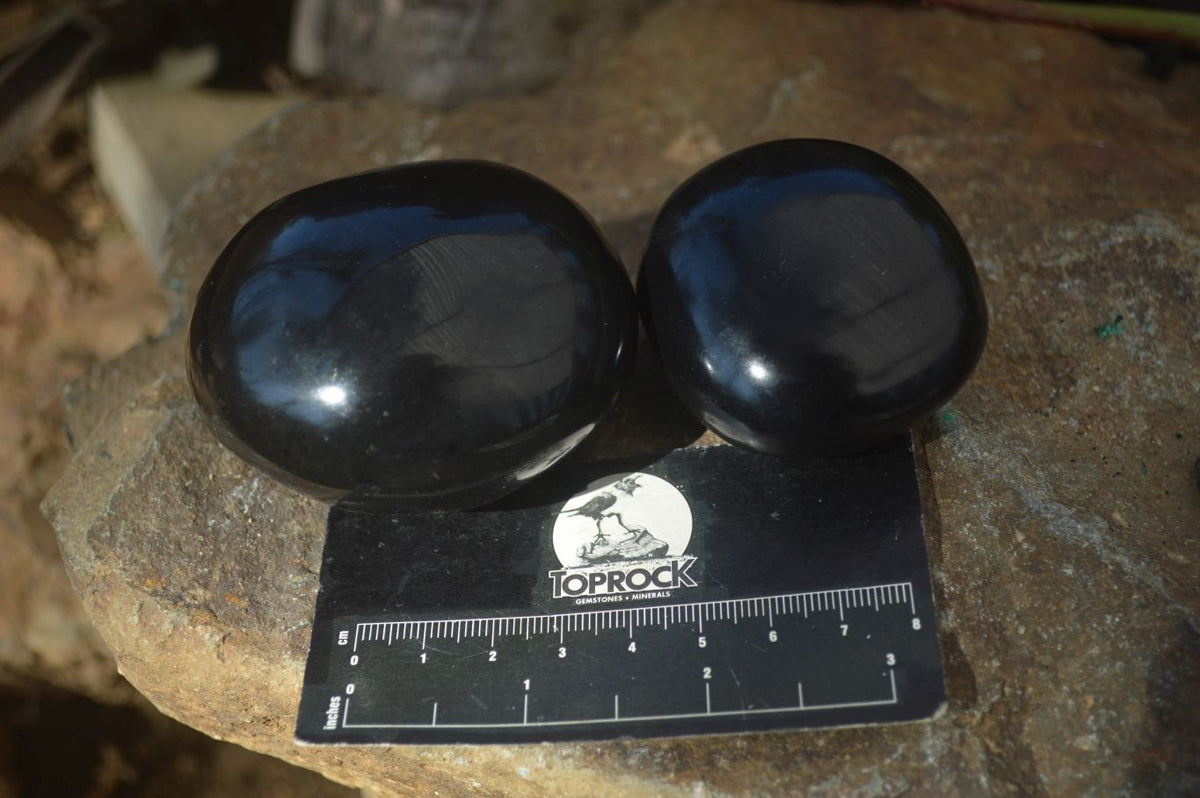 Polished Black Basalt Palm Stones x 12 From Madagascar - Toprock Gemstones and Minerals 