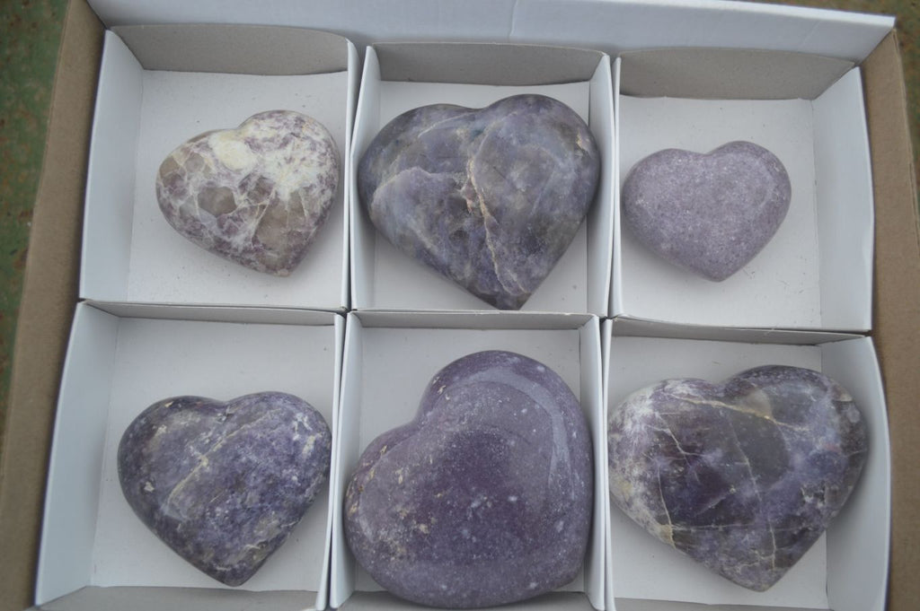 Polished Purple Lepidolite  Hearts  x 6 From Madagascar - Toprock Gemstones and Minerals 
