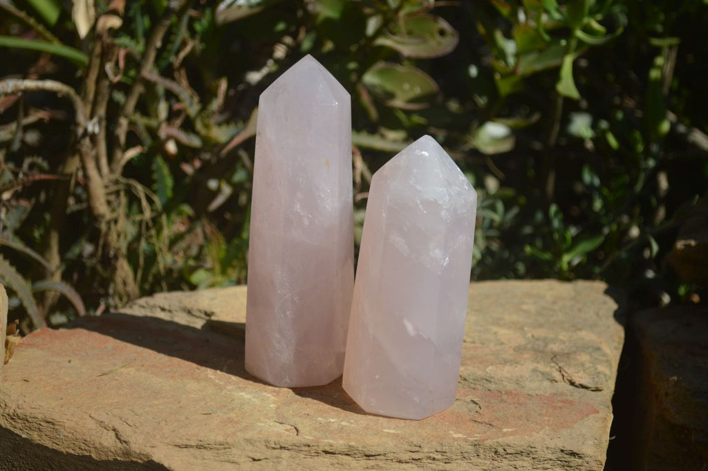 Polished Gemmy Rose Quartz Points x 2 From Antsirabe, Madagascar - Toprock Gemstones and Minerals 