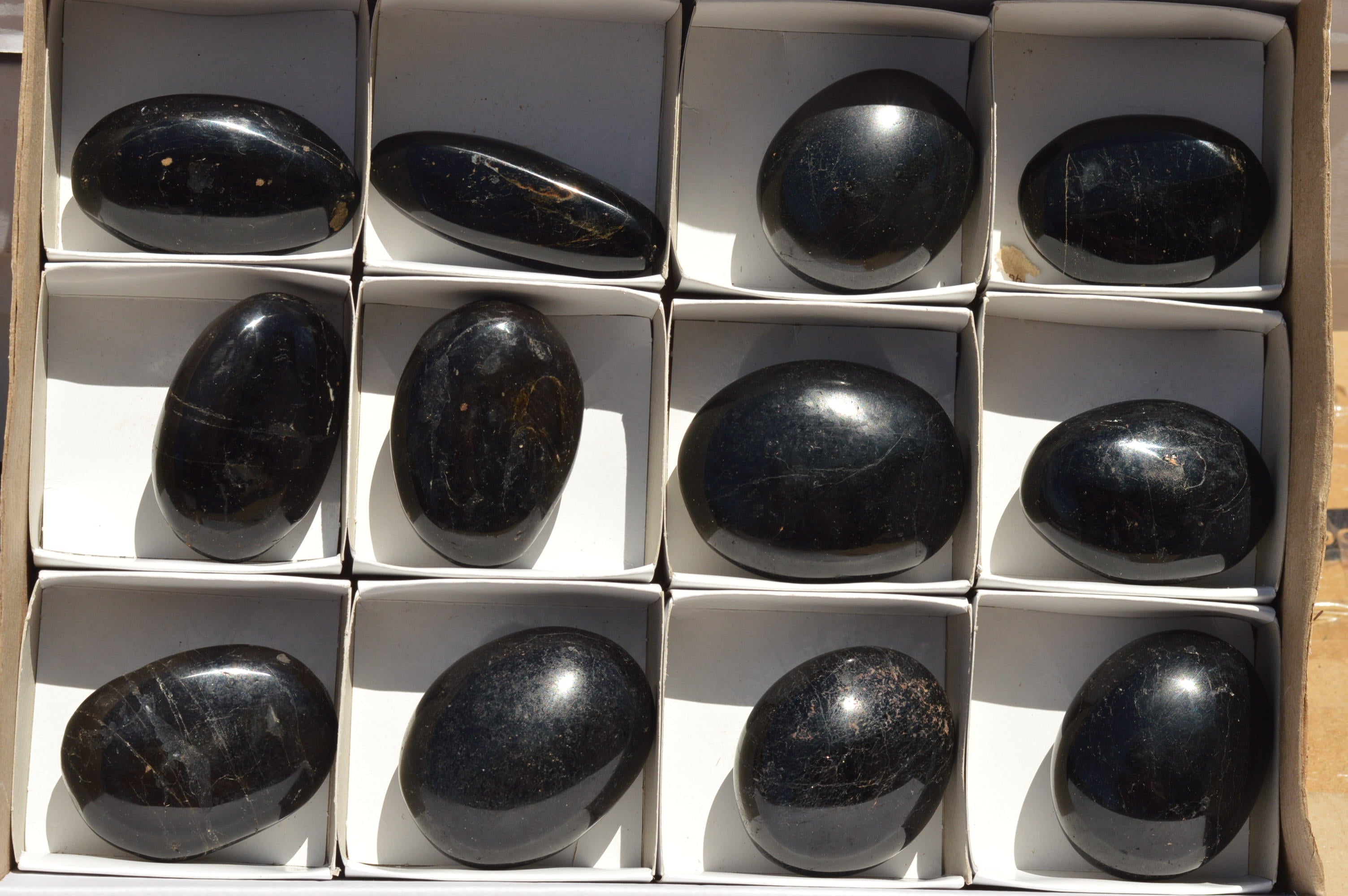 Polished Schorl Black Tourmaline Palm Stones  x 12 From Madagascar - TopRock