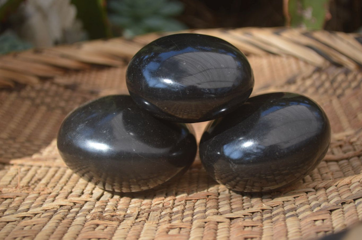 Polished Black Basalt Palm Stones x 12 From Madagascar - Toprock Gemstones and Minerals 