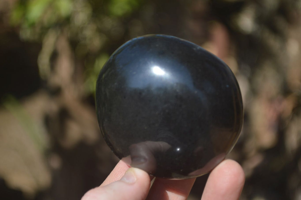 Polished Black Basalt Palm Stones x 12 From Madagascar - Toprock Gemstones and Minerals 