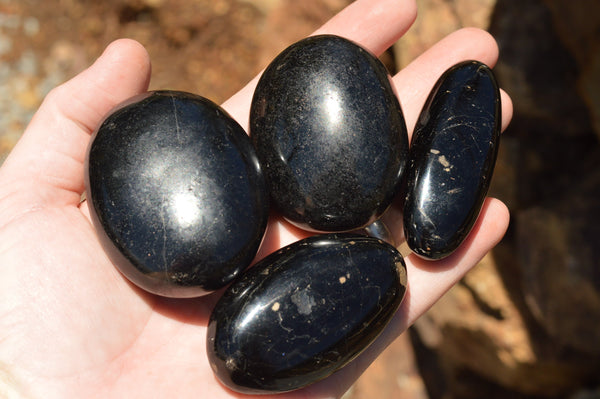 Polished Schorl Black Tourmaline Palm Stones  x 12 From Madagascar - TopRock