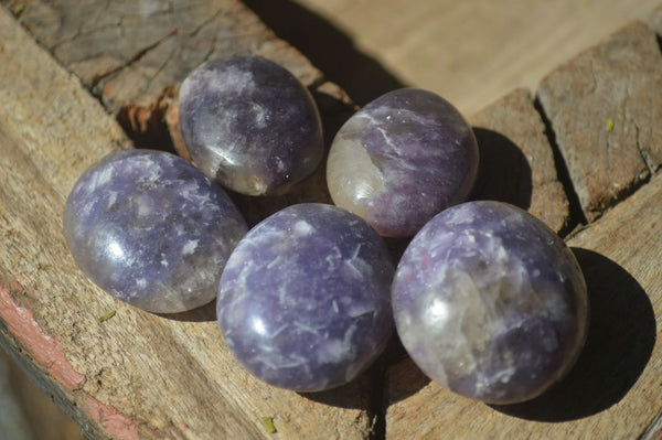 Polished Mini Purple Lepidolite Palm Stones  x 24 From Ambatondrazaka, Madagascar - Toprock Gemstones and Minerals 