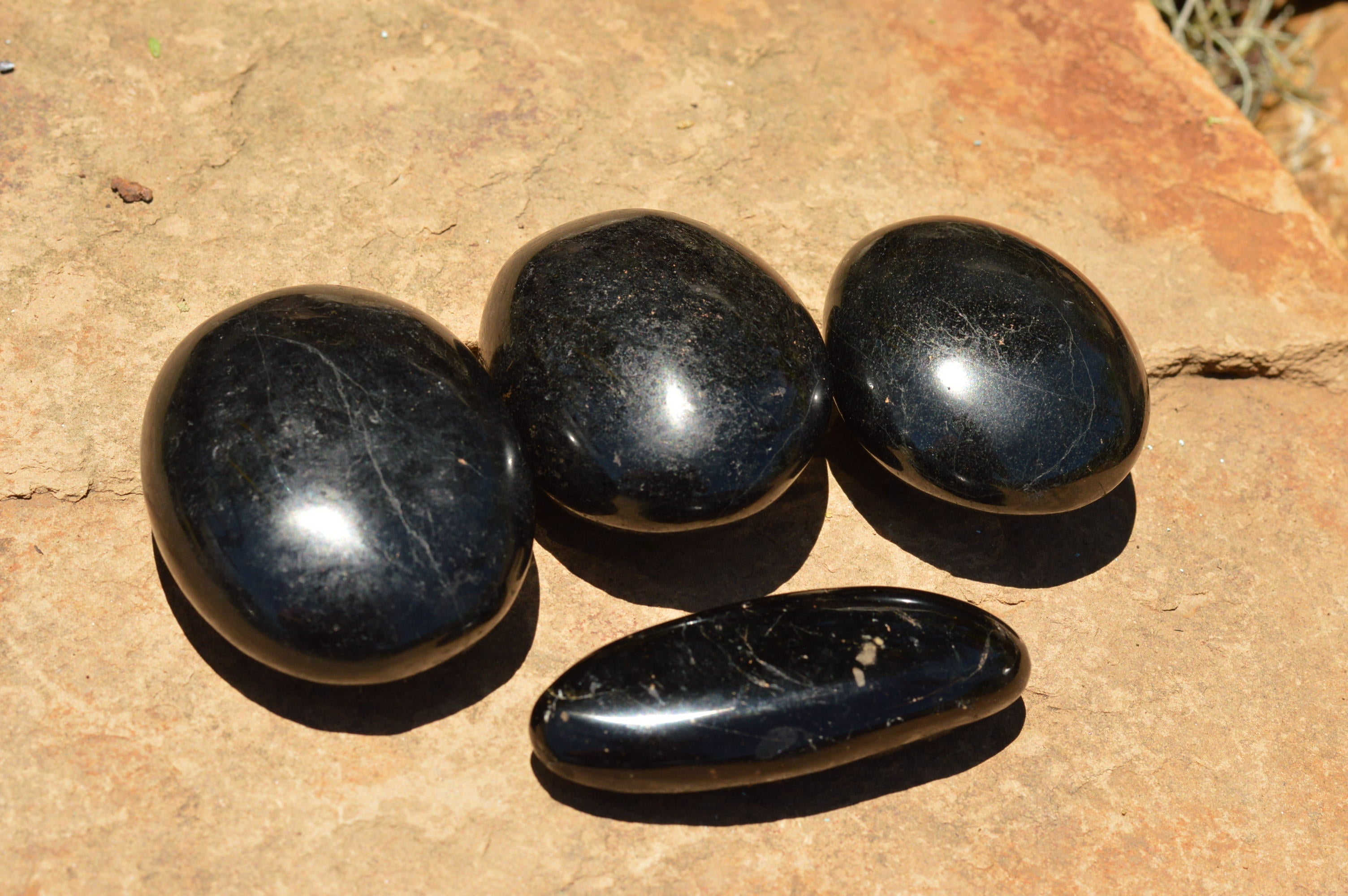 Polished Schorl Black Tourmaline Palm Stones  x 12 From Madagascar - TopRock