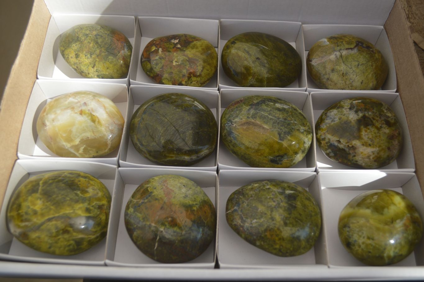 Polished Green Opal Galet / Palm Stones x 12 From Antsirabe, Madagascar - Toprock Gemstones and Minerals 