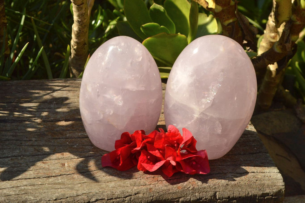 Polished Blueish Pink Rose Quartz Standing Free Forms x 2 From Ambatondrazaka, Madagascar - TopRock