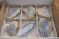 Polished One Side Blue Lace Agate Specimens x 6 From Nsanje, Malawi - Toprock Gemstones and Minerals 