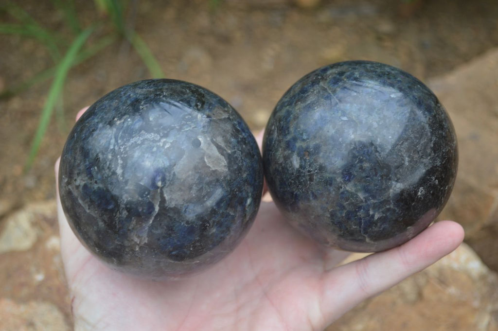 Polished Rare Iolite / Water Sapphire Spheres  x 2 From Northern Cape, South Africa - Toprock Gemstones and Minerals 