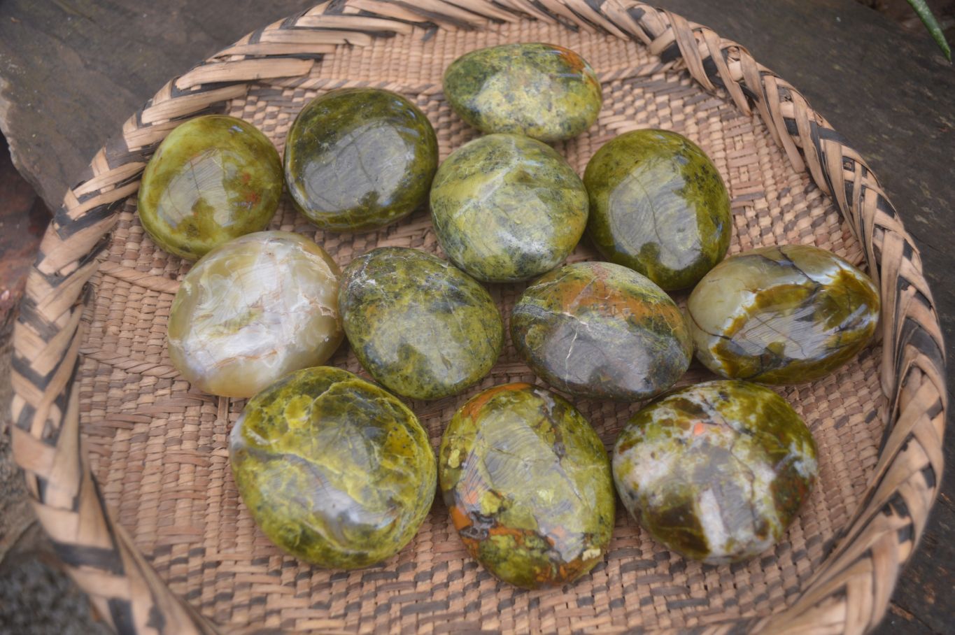 Polished Green Opal Galet / Palm Stones x 12 From Antsirabe, Madagascar - Toprock Gemstones and Minerals 
