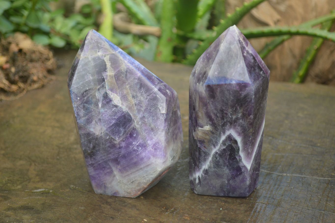 Polished Chevron Amethyst Points  x 2 From Zambia - Toprock Gemstones and Minerals 