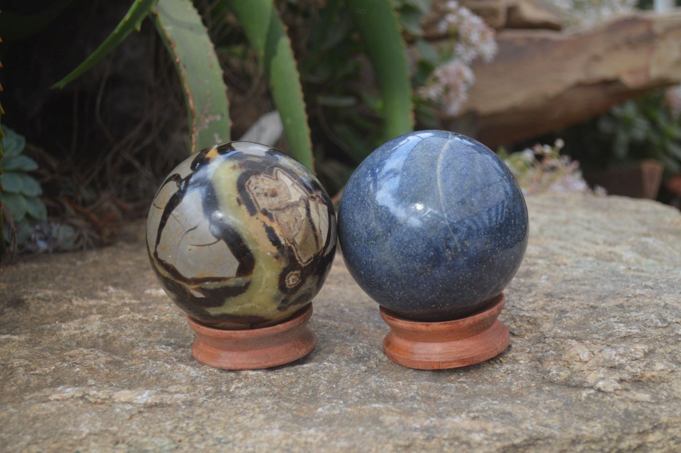 Polished Lazulite & Septaria Spheres  x 2 From Madagascar - Toprock Gemstones and Minerals 