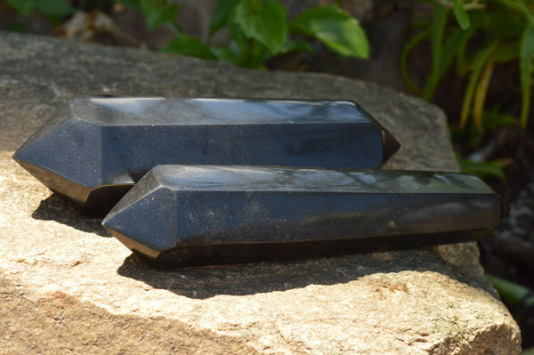 Polished Double Terminated Black Basalt Points  x 2 From Madagascar - TopRock