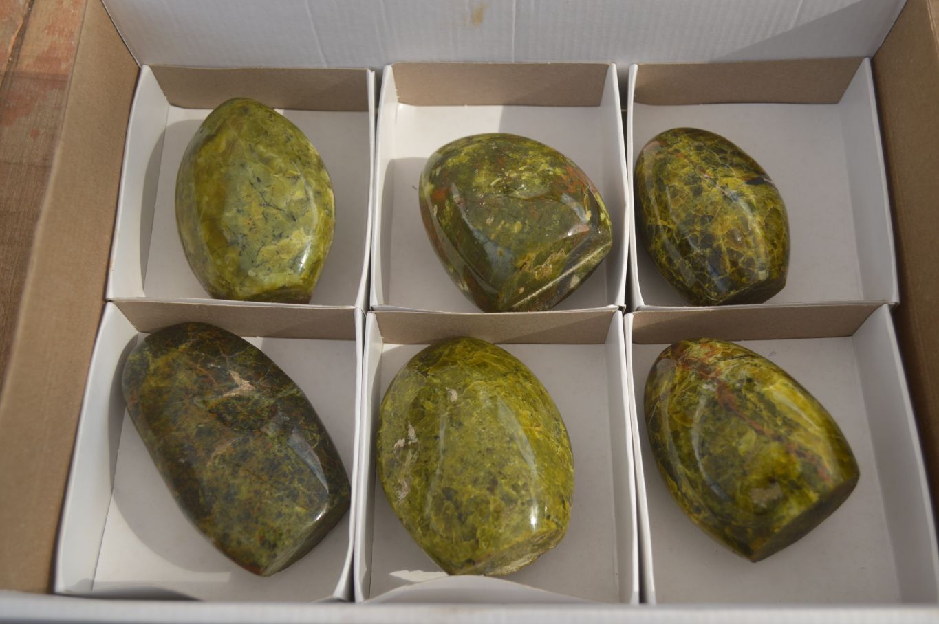 Polished  Green Opal Standing Free Forms x 6 From Madagascar - Toprock Gemstones and Minerals 
