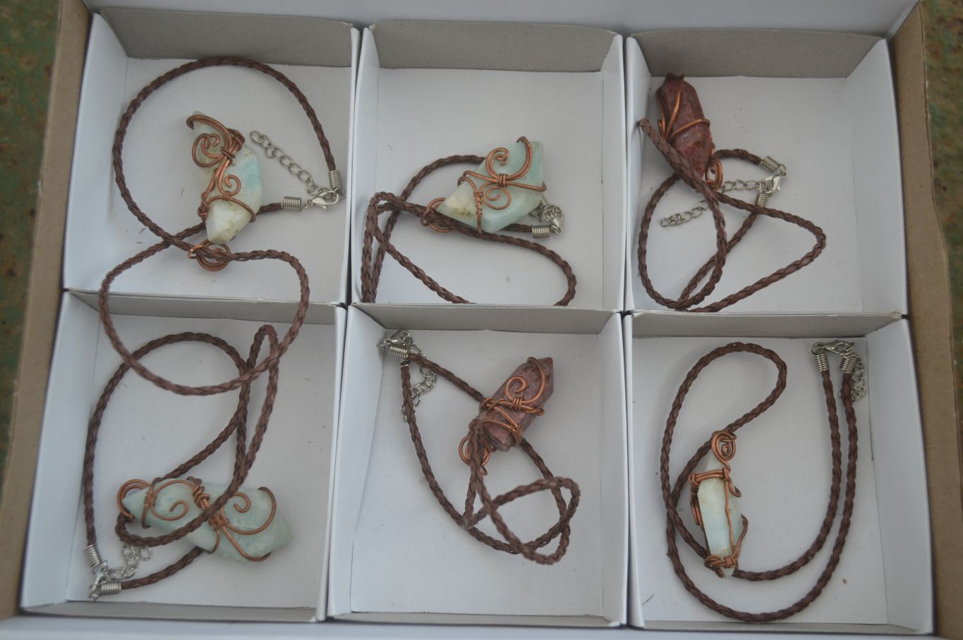 Polished Mixed Copper Wire Wrapped Jewellery Pendants x 6 From Congo - Toprock Gemstones and Minerals 