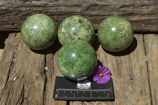 Polished Green Chrysophrase Spheres x 6 From Madagascar - TopRock