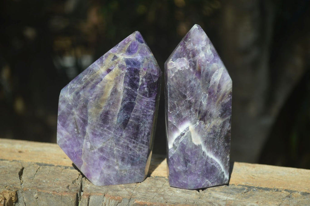 Polished Chevron Amethyst Points  x 2 From Zambia - Toprock Gemstones and Minerals 
