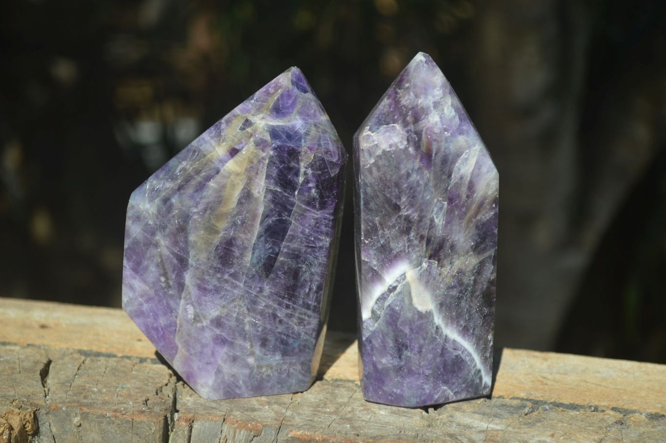 Polished Chevron Amethyst Points  x 2 From Zambia - Toprock Gemstones and Minerals 