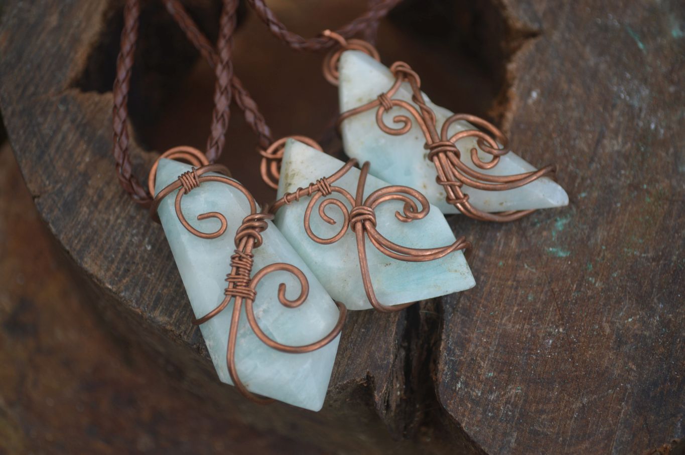 Polished Mixed Copper Wire Wrapped Jewellery Pendants x 6 From Congo - Toprock Gemstones and Minerals 