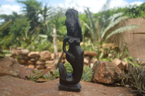 Polished Black Serpentine Mermaid Carving x 1 From Zimbabwe - TopRock