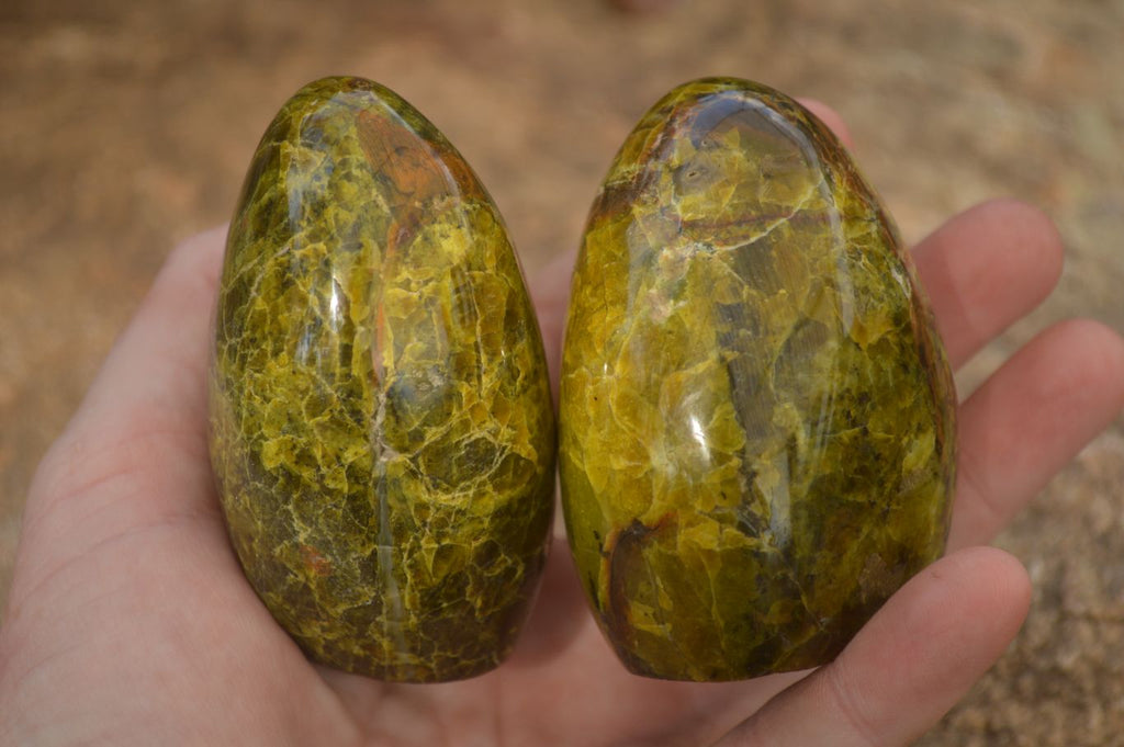 Polished  Green Opal Standing Free Forms x 6 From Madagascar - Toprock Gemstones and Minerals 