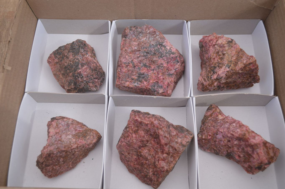 Natural Rough Red Rhodonite Specimens x 6 From Zimbabwe - Toprock Gemstones and Minerals 