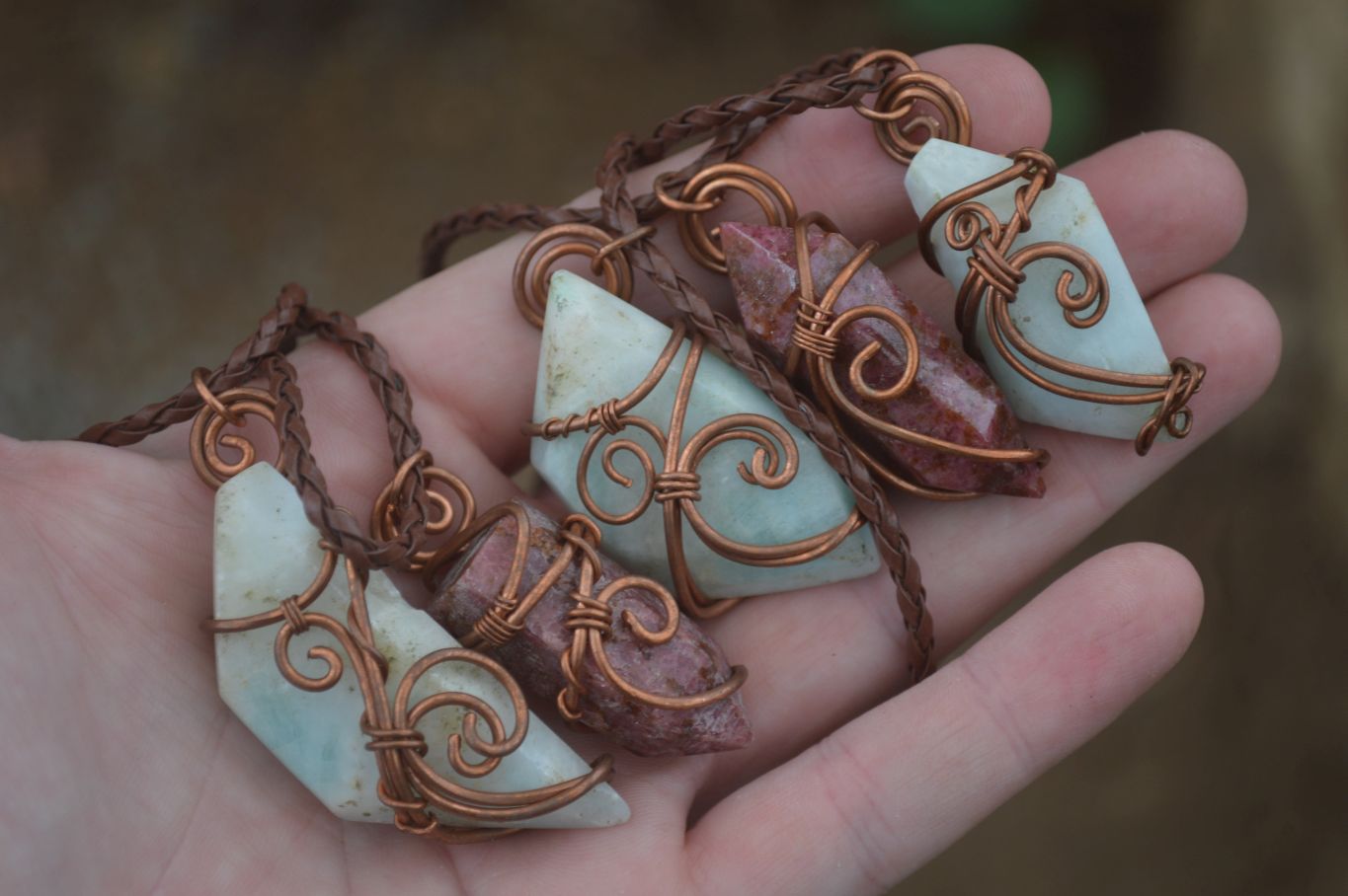 Polished Mixed Copper Wire Wrapped Jewellery Pendants x 6 From Congo - Toprock Gemstones and Minerals 
