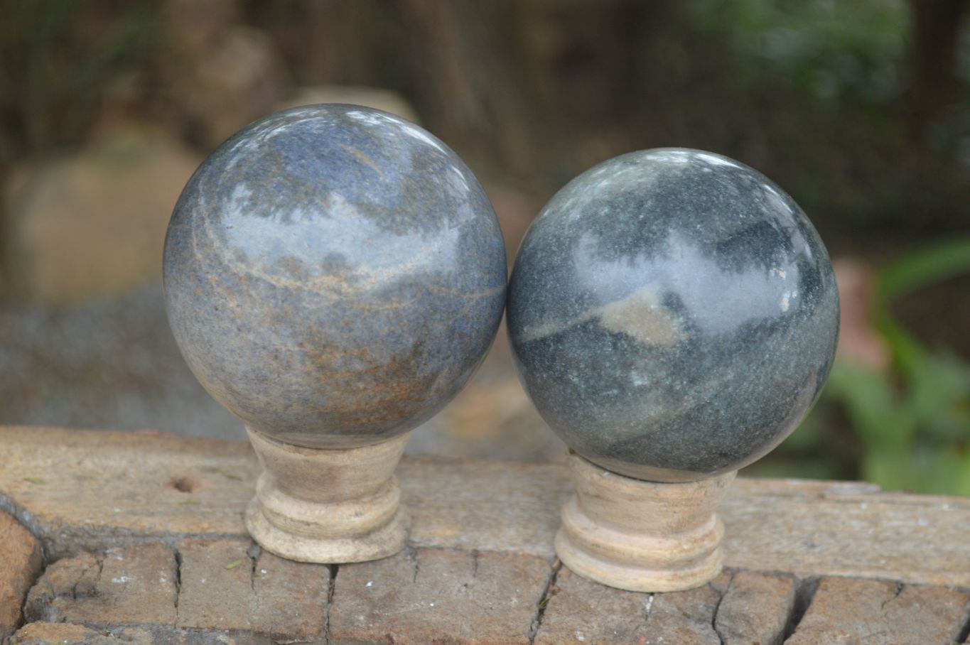 Polished Blue Lazulite Spheres  x 4 From Madagascar - Toprock Gemstones and Minerals 