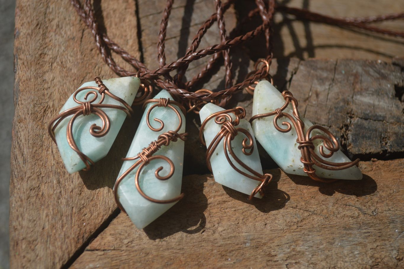 Polished Mixed Copper Wire Wrapped Jewellery Pendants x 6 From Congo - Toprock Gemstones and Minerals 