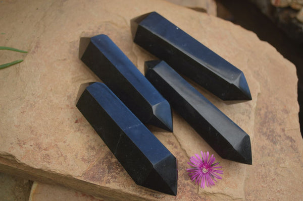 Polished Double Terminated Black Basalt Points  x 4 From Madagascar - Toprock Gemstones and Minerals 