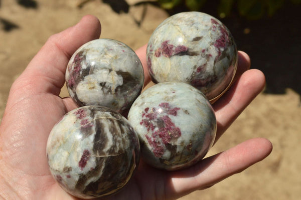 Polished Pink Tourmaline Rubellite Spheres (Small x 4, Medium x 1) x 5 From Ambatondrazaka, Madagascar - TopRock