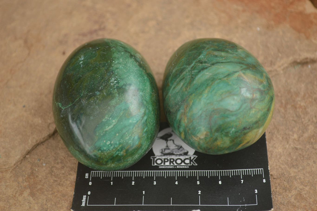 Polished Large Green Verdite Palm Stones  x 6 From Zimbabwe - TopRock