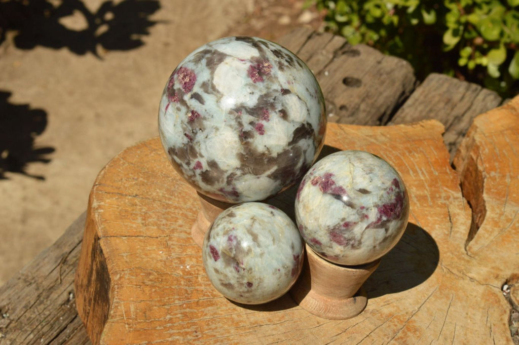 Polished Pink Tourmaline Rubellite Spheres (Small x 4, Medium x 1) x 5 From Ambatondrazaka, Madagascar - TopRock