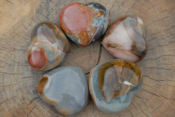 Polished Polychrome Jasper Hearts x 6 From North West Coast, Madagascar - TopRock