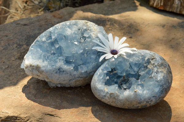 Polished Blue Celestite Crystal Eggs  x 2 From Sakoany, Madagascar - TopRock