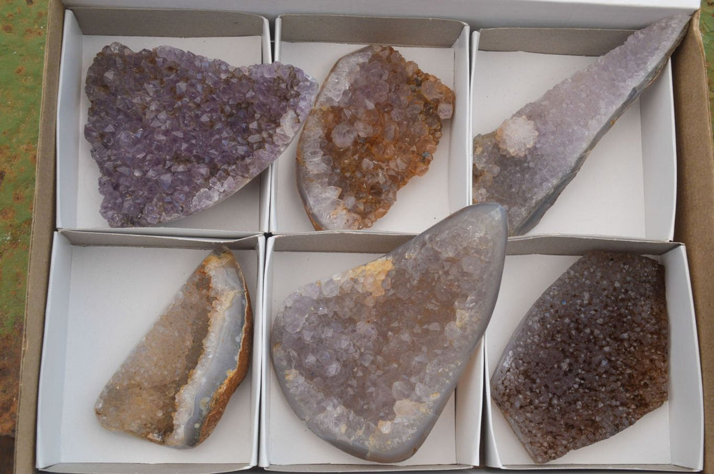 Polished Amethyst Agate Geode Specimens  x 6 From Maintirano, Madagascar - TopRock