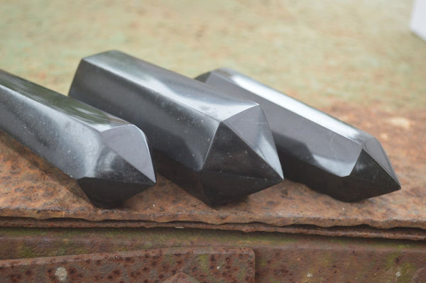 Polished Double Terminated Black Basalt Points  x 3 From Madagascar - TopRock