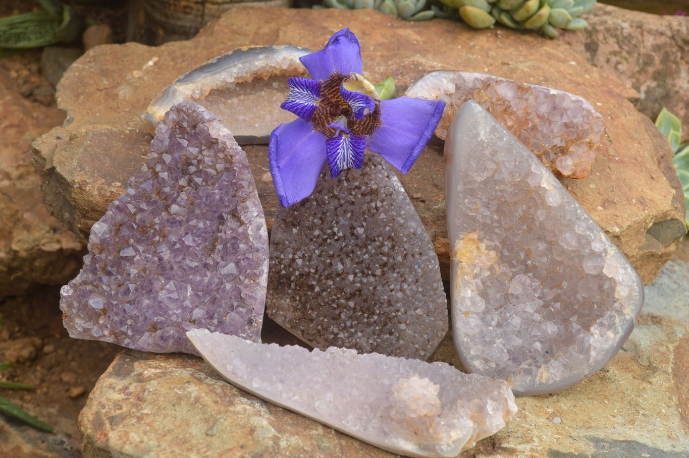 Polished Amethyst Agate Geode Specimens  x 6 From Maintirano, Madagascar - TopRock