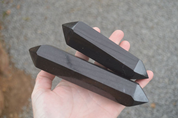 Polished Double Terminated Black Basalt Points  x 3 From Madagascar - TopRock