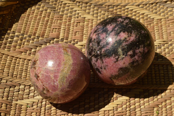 Polished Pink & Black Rhodonite Spheres x 3 From Ambindavato, Madagascar - TopRock