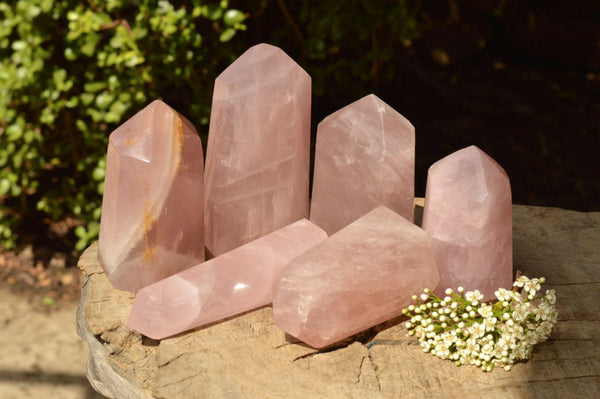 Polished Stunning Mix of Rich Pink Rose Quartz Points  x 6 From Madagascar - TopRock