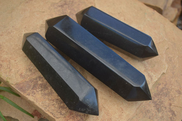 Polished Double Terminated Black Basalt Points  x 3 From Madagascar - Toprock Gemstones and Minerals 