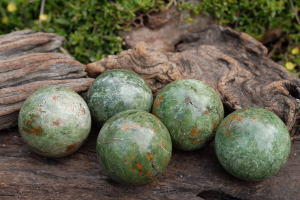 Polished Beautiful Chrysoprase Spheres x 6 From Ambatondrazaka, Madagascar - TopRock